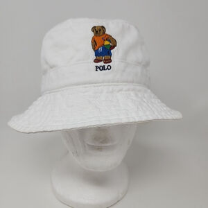 Polo Ralph Lauren Bear Beach Ball White Loft Bucket Hat Sm